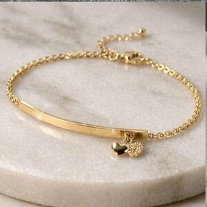 Hennigan Charm Bracelet Heart Bar Gold Tone 7.25" Vintage 90s Dainty New NOS